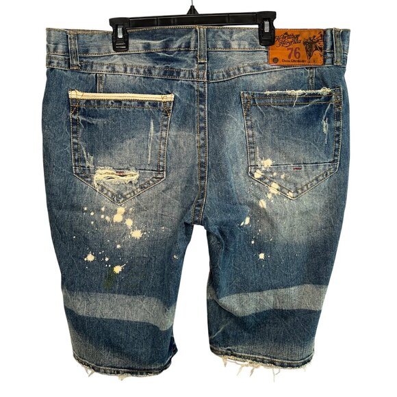 Heritage America 1776 Men's Size 42 Distressed Jean Shorts Bleach Splatter - Picture 2 of 14